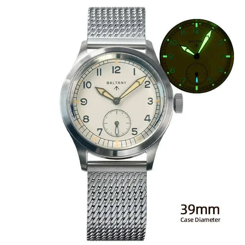 Baltany dirty dozen watch Sapphire 39mm Dail 316L Stainless Steel Case Leather Strap Military Vintage Quartz Wristwatch