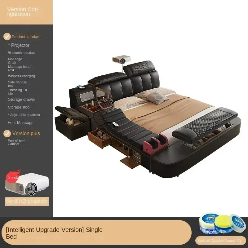 Modern Double Bed Girls Design Smart Bedroom Queen King Size Bed Beauty Sleeping Princess Leather Cama Lounge Suite Furniture - Kimlud