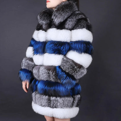 2025 Maomaokong Real Fur Coat Winter Women Silver Fox Fur Luxury Warm Thick Furry Fox Fur Coat Long Natural Fur Jackets
