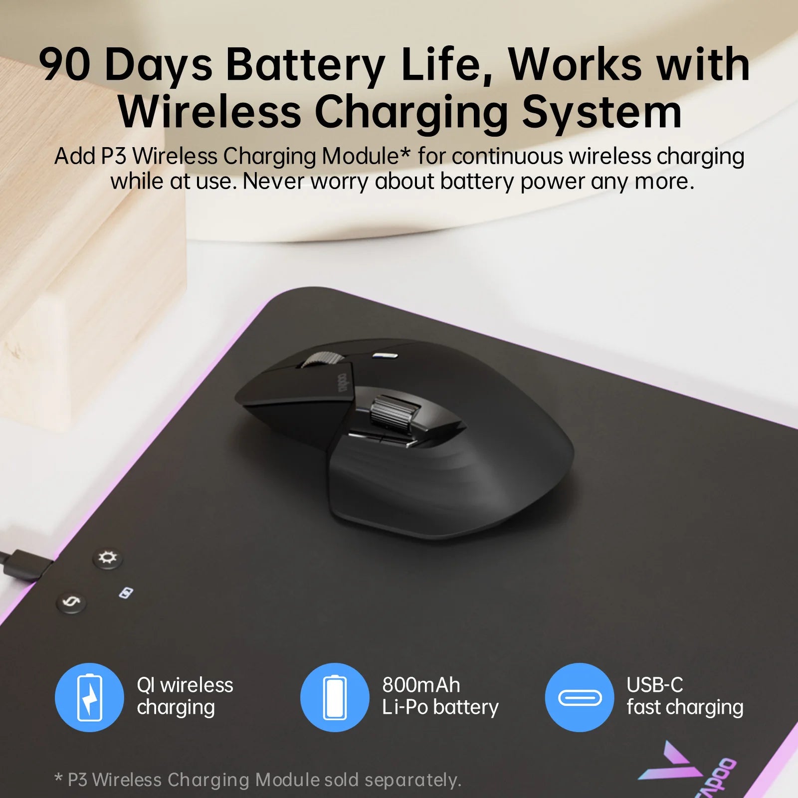 Rapoo MT760L/MT760M Multi-mode Rechargeable Wireless Mouse Ergonomic 4000 DPI Support Up to 4 Devices Bluetooth Mouse |...