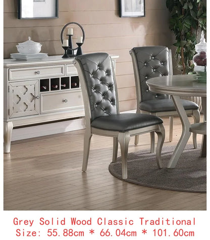 7pc Rect. Glass Dining Table Set w/ Silver Hue & 6 Tufted Side Chairs for Dining Room - Kimlud