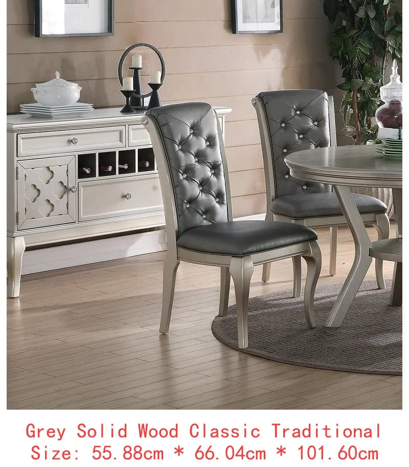 7pc Rect. Glass Dining Table Set w/ Silver Hue & 6 Tufted Side Chairs for Dining Room - Kimlud