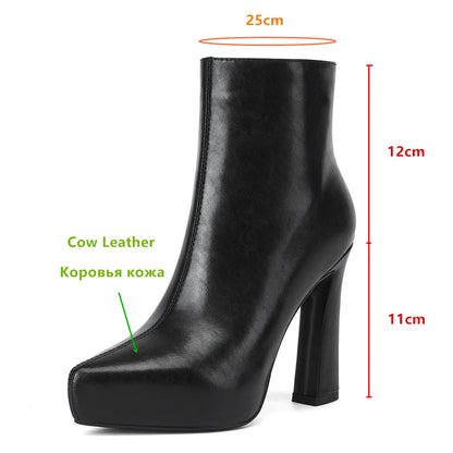 MILI-MIYA New Arrival Middle Splicing Women Cow Leather Ankle Boots Pointed Toe Thick Heels Zippers Solid Color Handmade