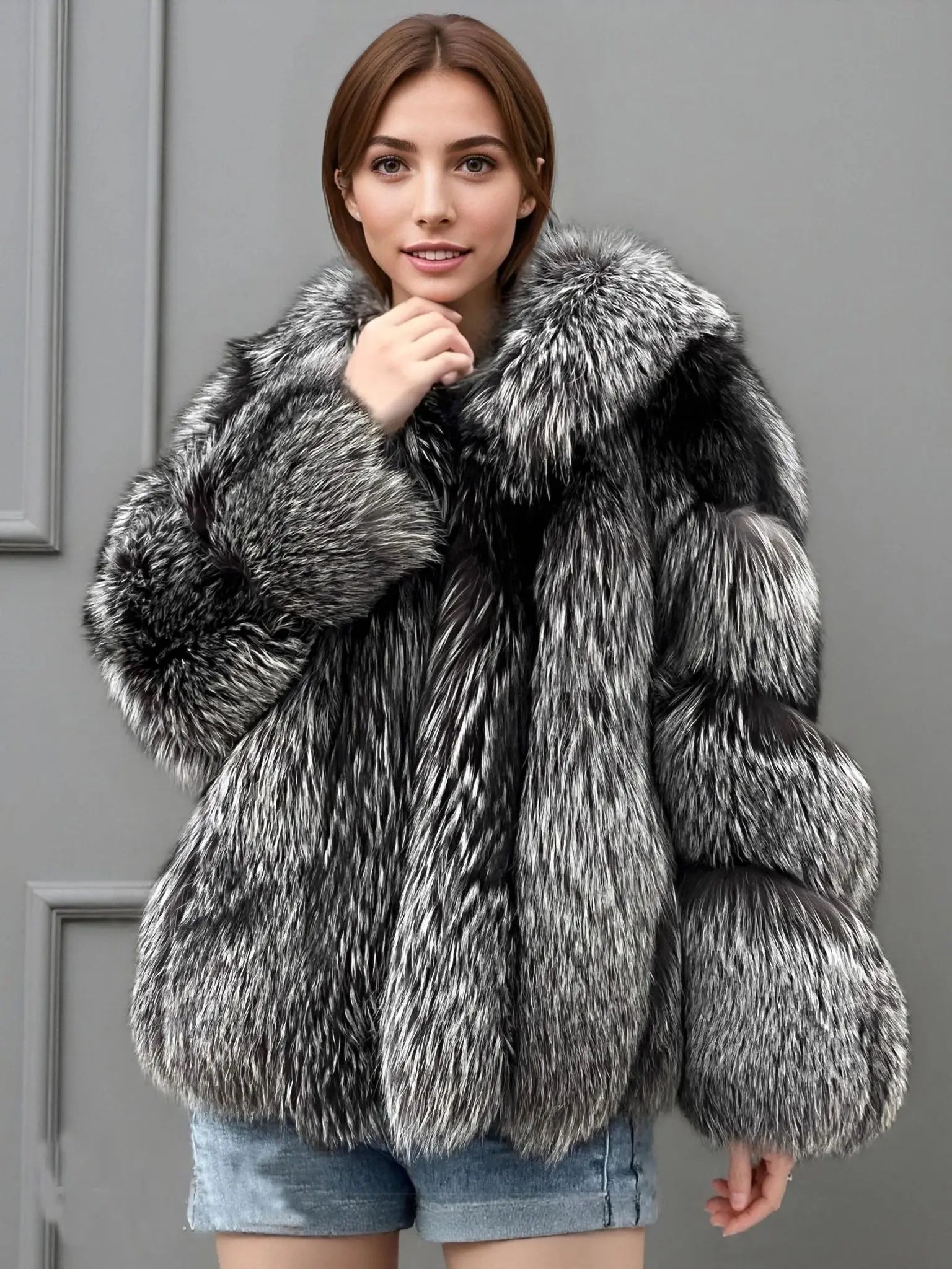 Finnish Imported Silver Fox Mid-Length Waist Coat Winter High-End King Leather Jacket 2025 New Style