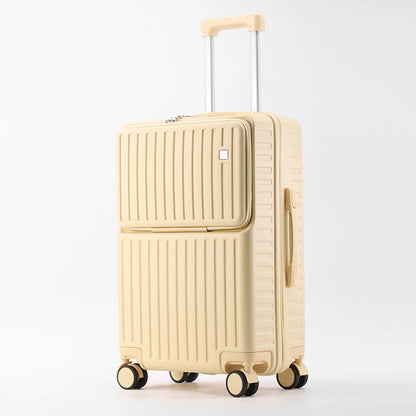 Independent Front Open Luggage Multi-functional Suitcase ABS+PC Cup Holder And Hidden Phone Stand Smooth Universal Wheel 20" 24"