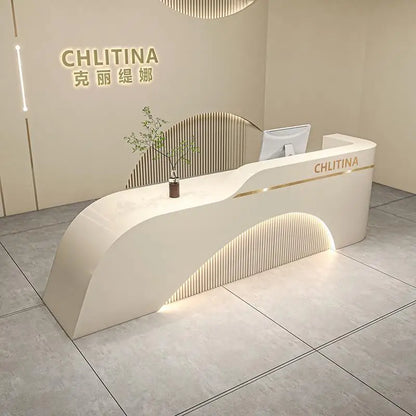 Welcome Service Reception Desks Sales Office White Front Reception Desk Cash Register Salon Recepciones Para Negocio Furniture - Kimlud