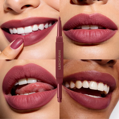 2 in 1 Matte Red Lipliner Waterproof Nude Matte Lip Liner Pencil Double Head Lipstick Pen Long Lasting Lips Outline Stick Makeup