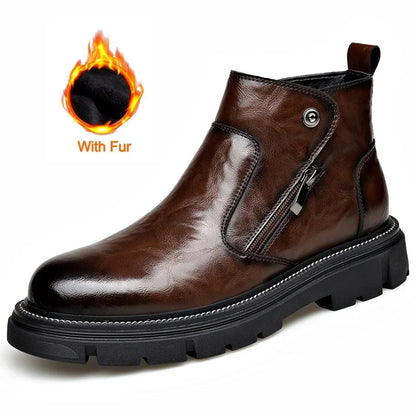British Style Fashion Men's Casual Leather Boots Outdoor High Top Genuine Leather Non-slip Ankle Boots Retro Style Walking Botas