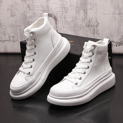 men fashion original leather boots lace-up flats shoe cowboy platform boot young street style white sneakers ankle botas...