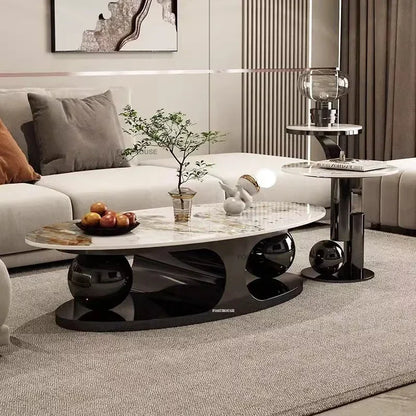 Italian Bright Rock Plate Coffee Tables Nordic Living Room Furniture Home Iron Art Corner Table Light Luxury Oval Side...