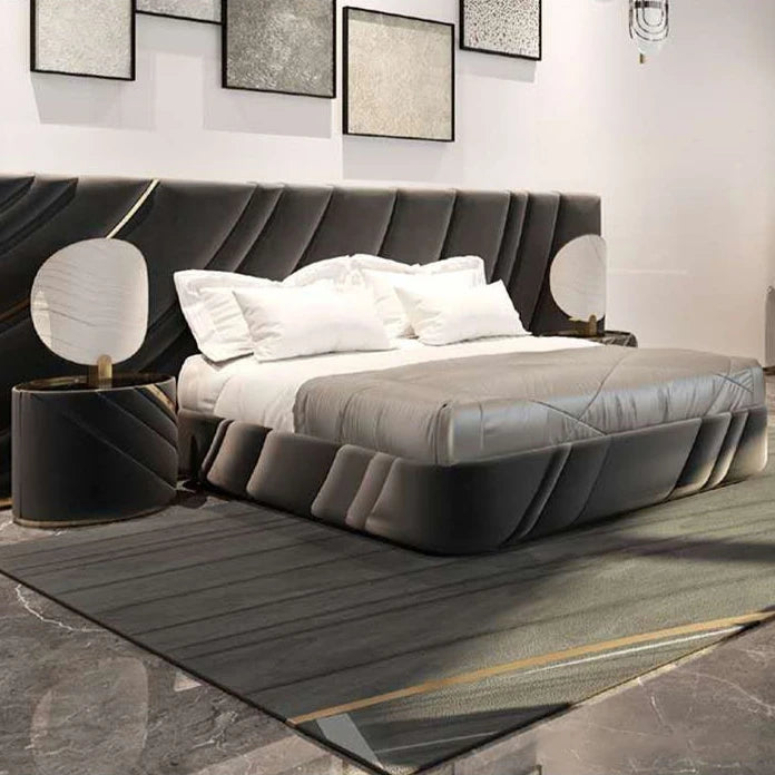 High-end Double Bed Luxury Bedroom Furniture Set Customizable Villa Bedroom Furniture Black Mattress King/Queen Size Bed...