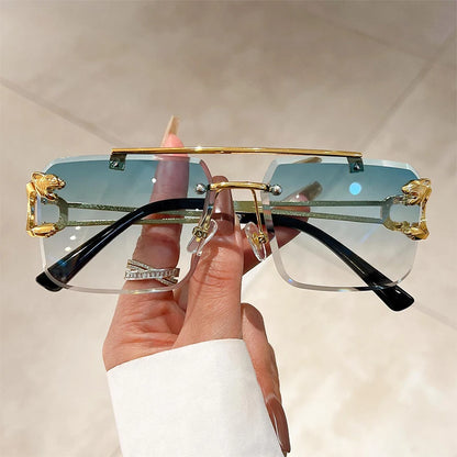 KAMMPT Vintage Rimless Sunglasses Men Women Fashion Oversized Square Shades Eyewear New Double Bridge Gradient UV400 Sun...