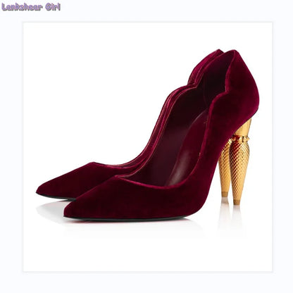 Lipbooty Suede High Heels Purple Gold Galata Gold Velvet Pointed Toe Pumps for Women Slip On Elegant Fashion New Arrival - Kimlud