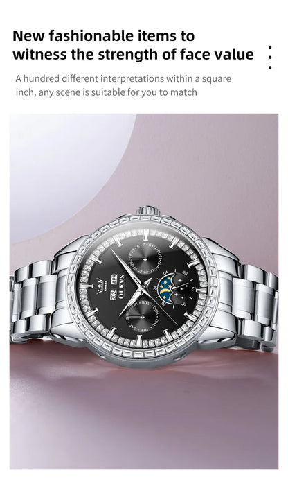 OLEVS 6695 Automatic Mechanical Men's Watches Luxury Brand Original Diamond Bezel Moon Phase Perpetual Calendar Man...