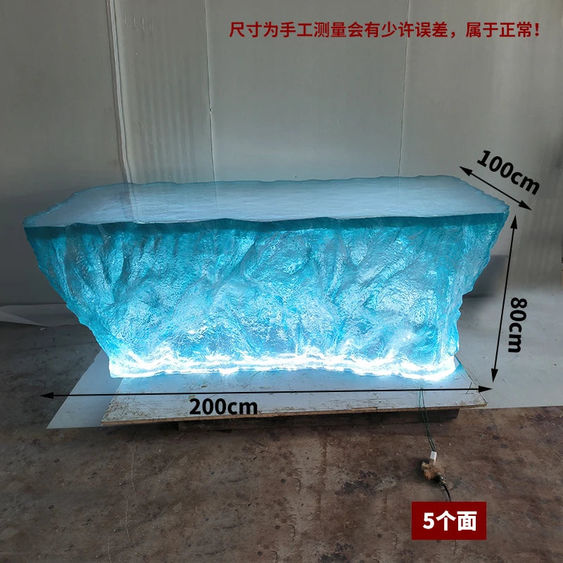 Premium Light Luxury Transparent Resin Hotel Front Desk Restaurant Villa Kitchen Partition Luminous Crystal Glacier Island Table