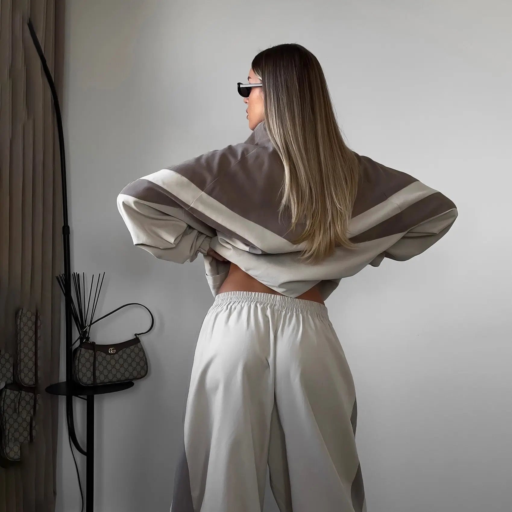 European American Women Outfit Fashion Streetwear Sporty Patchwork Trench Coat Set Two-Piece Sets Spring Autumn Loose...