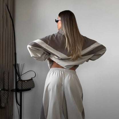 European American Women Outfit Fashion Streetwear Sporty Patchwork Trench Coat Set Two-Piece Sets Spring Autumn Loose...