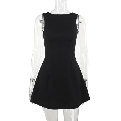 Europe and the United States Wind 2024 new summer women's pure color round neck sleeveless halter high waist dress...
