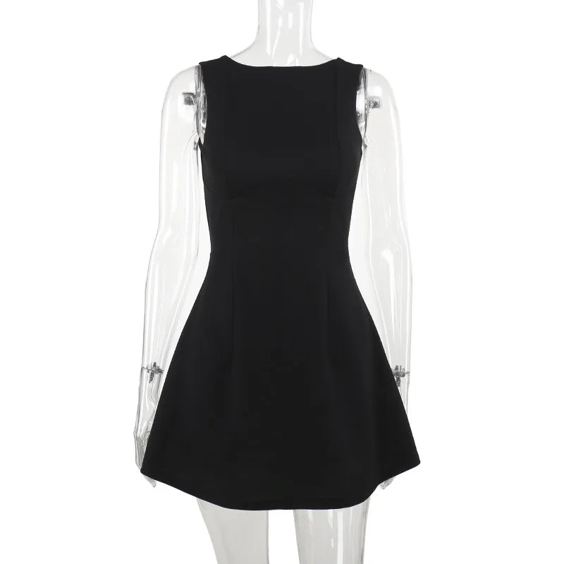 Europe and the United States Wind 2024 new summer women's pure color round neck sleeveless halter high waist dress...