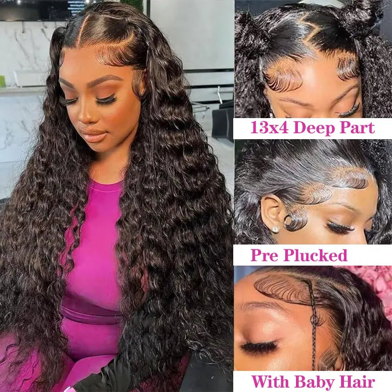 250 Density Deep Wave 13x4 Lace Front Human Hair Wigs Virgin Hair Wig Transparent Glueless Lace Frontal Wig Human Hair Lace Wigs