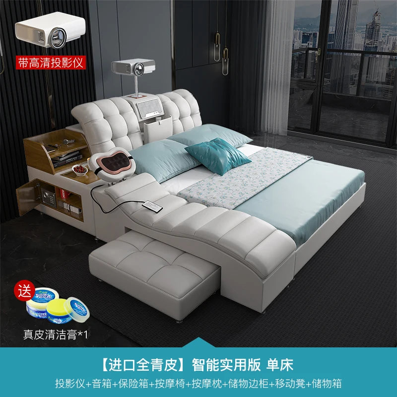 King Simple Double Bed Modern Headrest Storage Sleeping Queen Double Bed Smart Floor Luzko Wielofunkcyjne Furniture For...