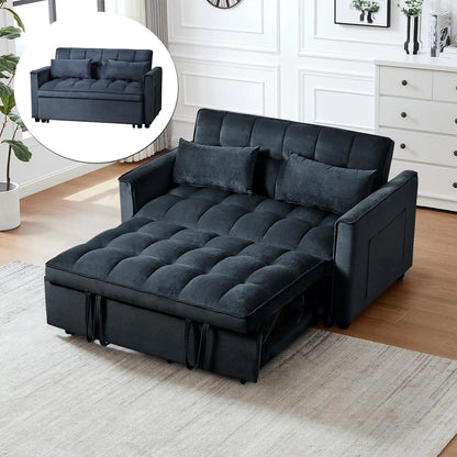 3-in-1 Convertible Sleeper Sofa Bed Adjustable Velvet Pull Out Loveseat Side Pocket Living Room Black Customized |...