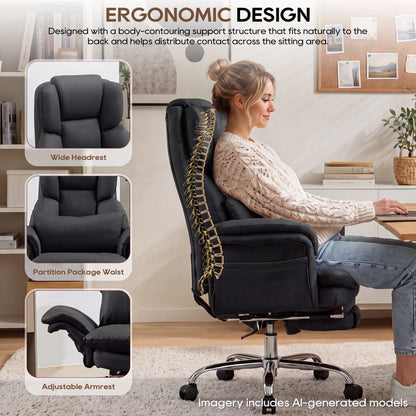 TCGBKAF Big and Tall Executive Criss Cross Office Chair, Ergonomic Computer Desk Chair with Adjustable Backrest, Flip Armrests & Footrest for Home & Office