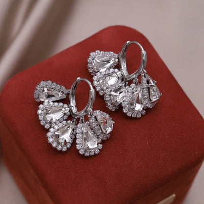 Korean new fashion jewelry 14K gold plated luxury water drop zircon tassel earrings elegant women's evening party...