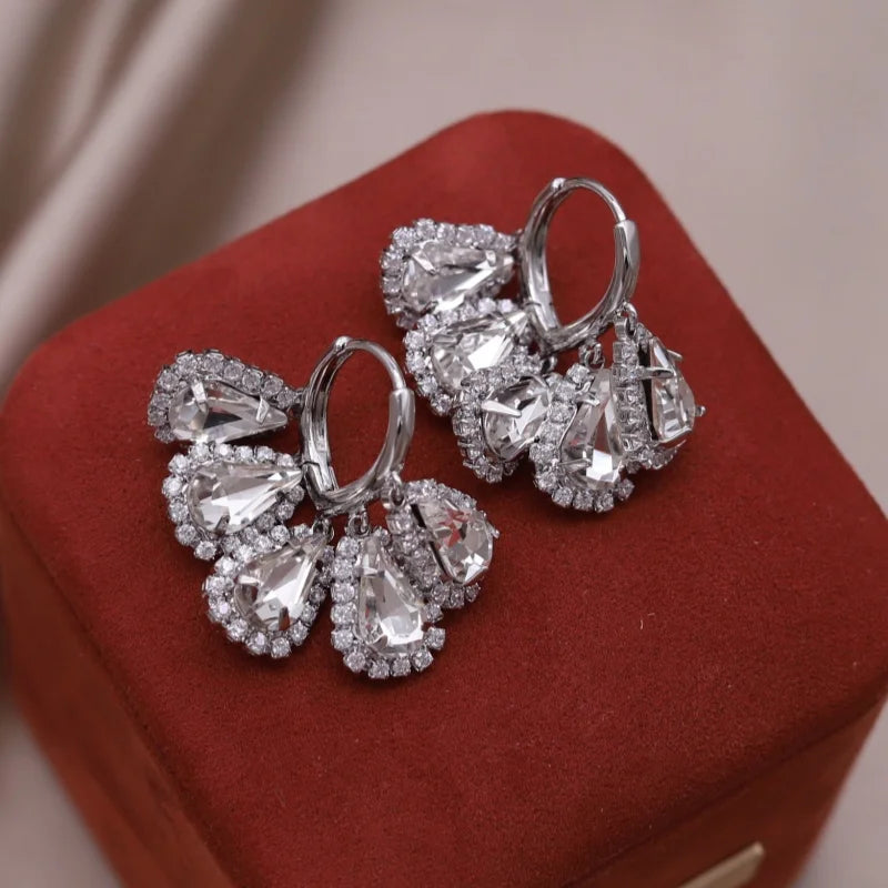 Korean new fashion jewelry 14K gold plated luxury water drop zircon tassel earrings elegant women's evening party...