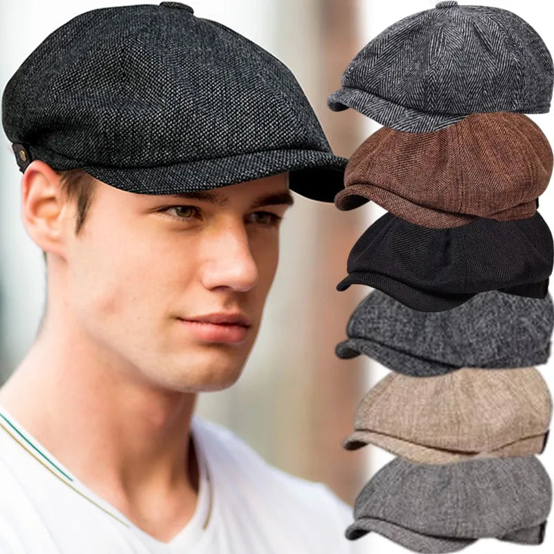 2025 New Classic Hat for Men Caps Vintage Retro Tweed Peaky Blinders Beret Hat Flat Peaked Cap Street Hats for Women Men