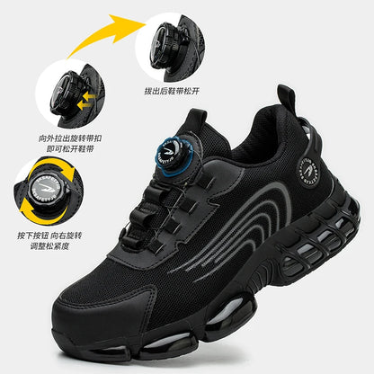 Big Size Men and Women Rotary Buckle Work Safety Shoes Men Air Soft Sole Lightweight Sneakers Protective Fashion Work Shoes
