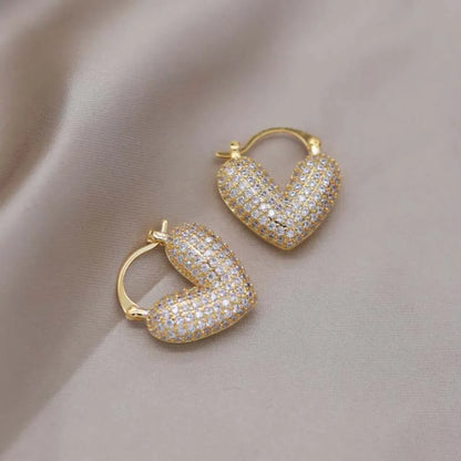 Luxury Full Zircon Love Hoop Earrings For Women Exquisite Shiny Crystal Heart Shaped Temperament Earrings Wedding...