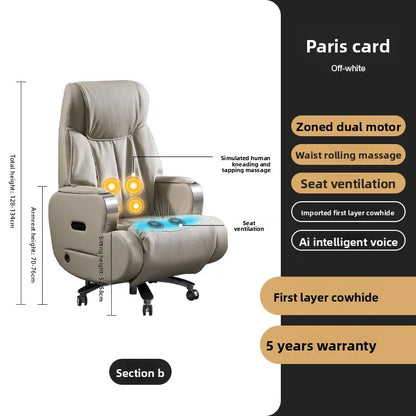 Electric Massage Boss Chair Heated Ventilated Gaming Chair Genuine Leather Executive Computer Seat Luxury Ergonomic Office Chair