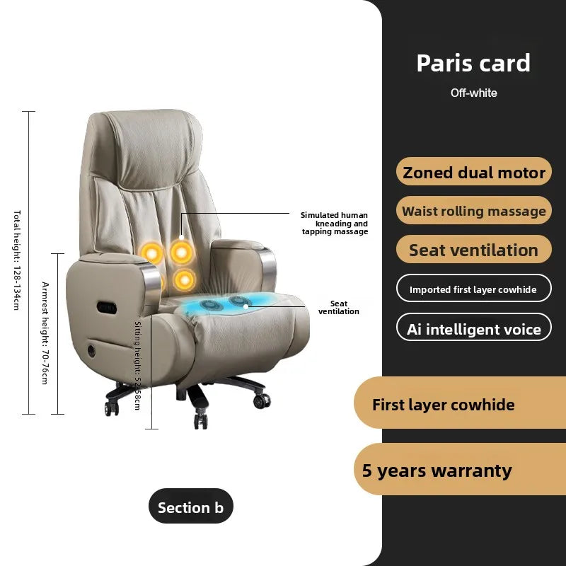 Electric Massage Boss Chair Heated Ventilated Gaming Chair Genuine Leather Executive Computer Seat Luxury Ergonomic Office Chair