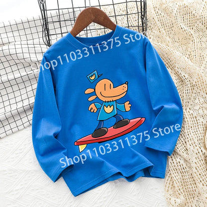 Dog Man Children's T-shirt Short Sleeve Cotton Outdoor Wear Fashion Blue Hip Hop Toddler Cute Cartoon Anime Boys Clothes Toddler