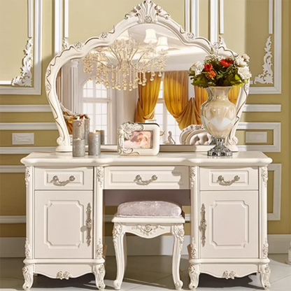 European Luxury Vanity Table Girls Wooden White Tall Vanity Table Makeup Nordic Penteadeira De Maquiagem Bedroom Furniture - Kimlud