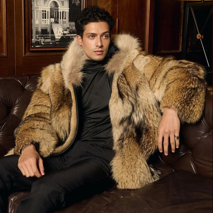 Natural Wolf Fur Coats With Hood Real Full Skin Coyote Fur Coat Genuine Leather Jacket High Quality Winter Jacket For Men