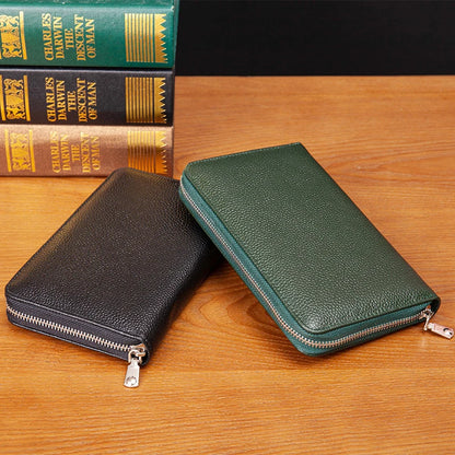 RFID Anti-Theft Cowhide Leather Wallet, Brush Head Layer, Long Passbook Passbook Passbook, Large Capacity Clutch Bag |...