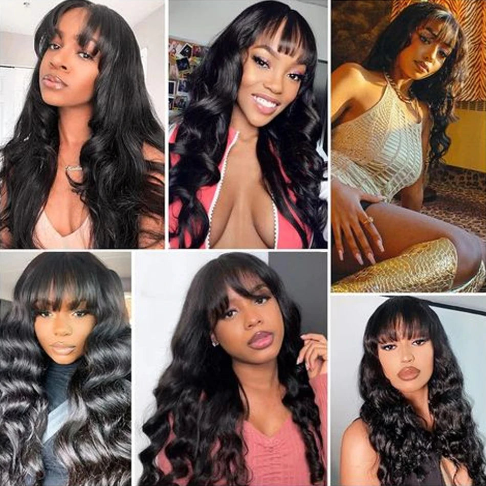 250% 3X1 Middle Part Lace Wig Full Machine Made 15A Body Wave Wigs With Bangs Easy To Go Human Hair For Black Women Natural Look
