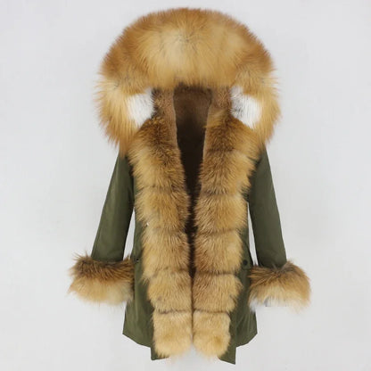 OFTBUY 2024 Fashion Winter Jacket Women Real Fur Coat Natural Real Fox Fur Collar Loose Long Parkas Big Fur Outerwear Detachable