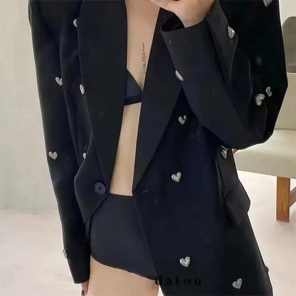 2025 Fashion Heavy Industry Lapels Blazer Women Spring Autumn Casual Korean Ladies Office Suit Coat Temperament Women Black Tops