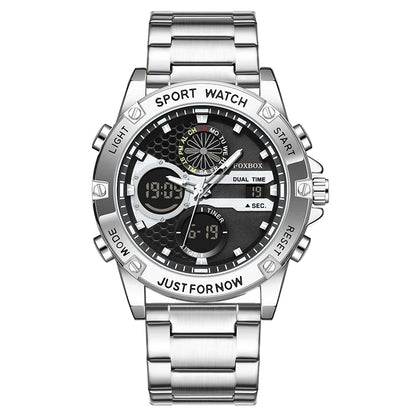 FOXBOX Fashion Men's Luxury Watch Leather Strap Quartz Watches Business Dual Display Waterproof Date Chronograph Man Watch+Box - Kimlud