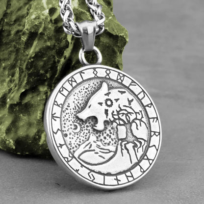 Vikings Odin Wolf Head Necklace Men's Stainless Steel Hip Hop Tree of Life Symbol Pendant Necklace Punk Biker Jewelry Wholesale