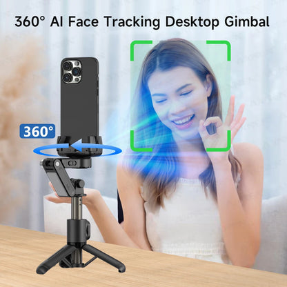 Gimbal Q19 AI Desktop 360° Auto Rotation Face Track Anti-Shake Selfie Stick Handheld Stabilizer with Fill Light for Smartphones