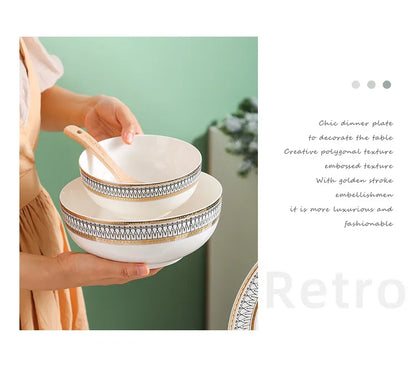 European Ceramic Steak Plates Household Tableware Golden Bead Ceramic Plates Western Food Plate Banquet Dessert Plates Kitchen