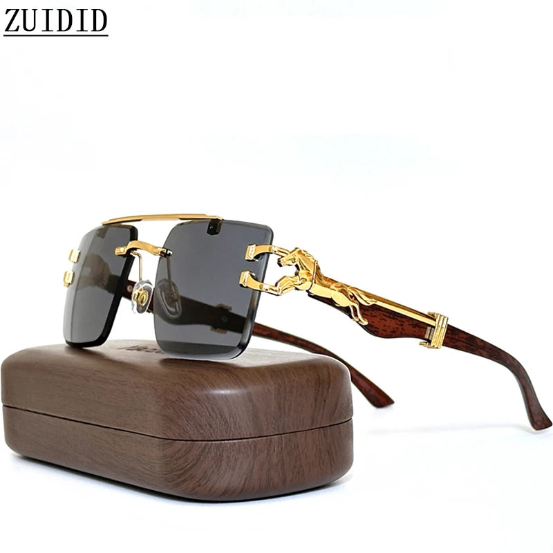 New In Sunglasses For Men Wooden Rimless Sunglasses Women Vintage Square Fashion Glasses Luxe Gafas De Sol Hombre...
