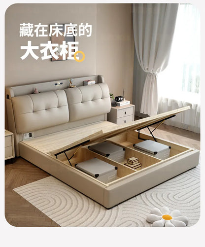Double 1.8m Beds Storage Headboard Upholstery Minimalist Drawers Beds Frames Multifunctional Muebles Para El Hogar Furniture