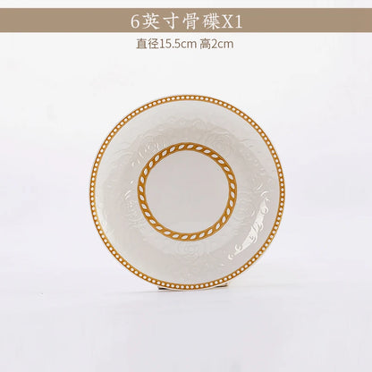 2025 New Jingdezhen Dishes Tableware Free Combination Household High-grade Bone China Tableware Housewarming Relief Rose