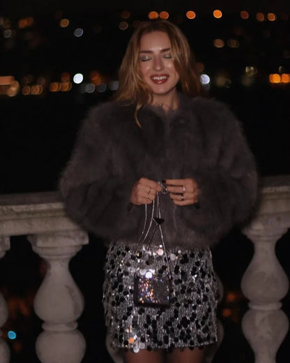 Faux fur jacket 2025 Fall/Winter New Fashion Women's Faux Fur Effect Round Neck Long Sleeve Short Jacket