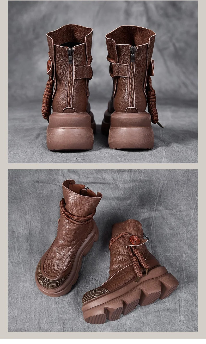 DRKANOL Fashion Thick Bottom Retro boots Women Autumn Winter Thick Plush Warm Platform Wedges Heel Back Zipper Ankle Boots Lady